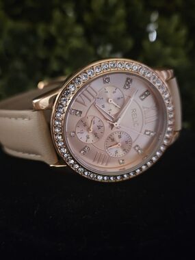 Pink and Rose Gold RELIC Timeless Genuine Leather Women's Watch